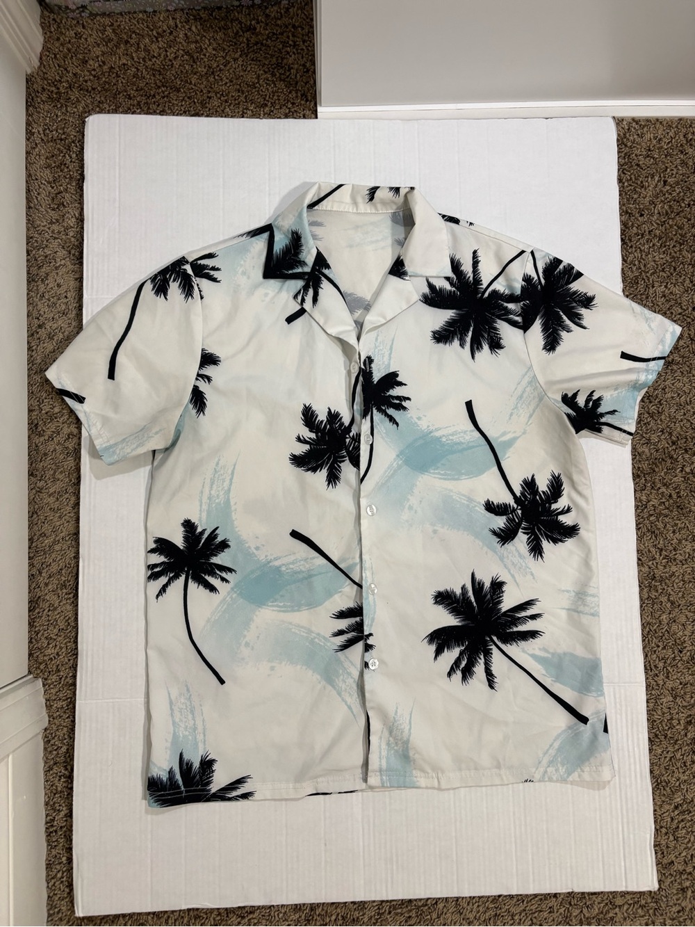 Men's White Palm-Print Short-Sleeve Button-Down Shirt